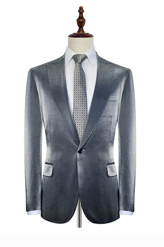 Silver Velvet Peak Lapel Men's Suits