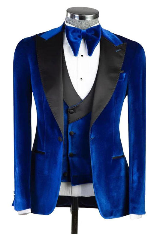 Elegant Vert Royal Blue Velvet 3-piece Suit