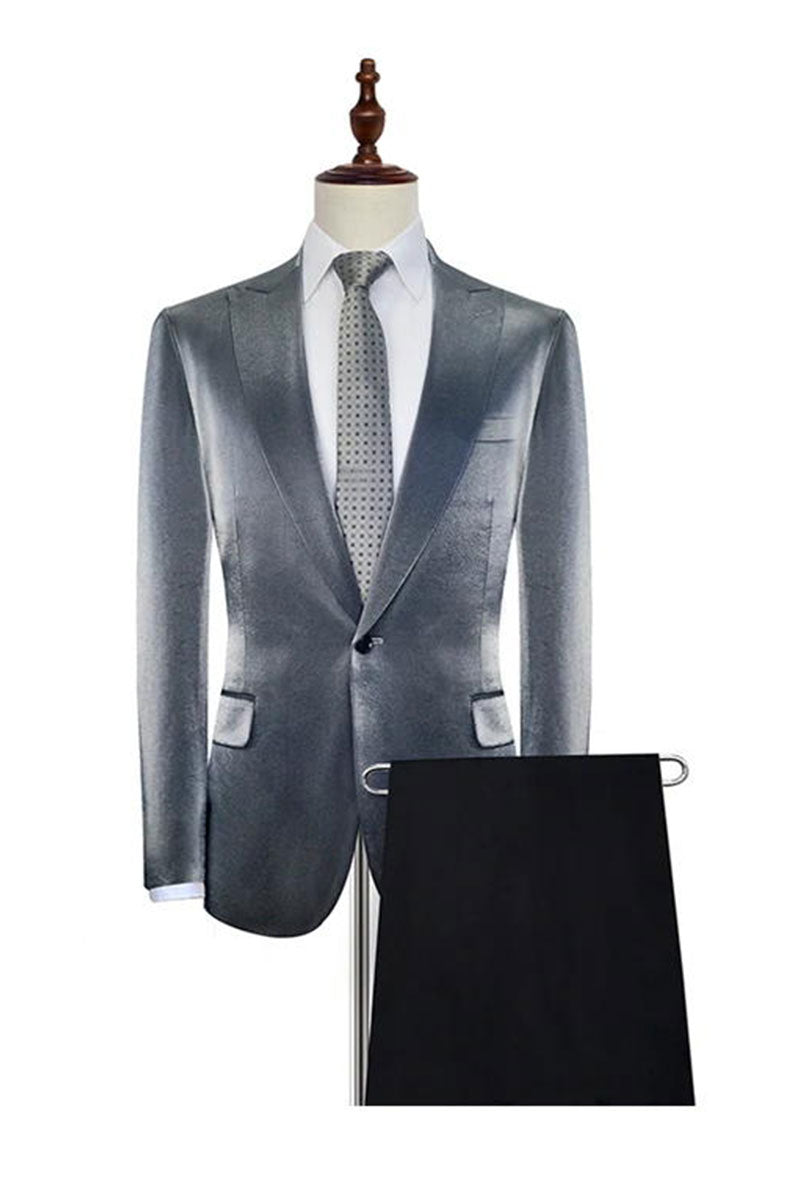 Silver Velvet Peak Lapel Men's Suits