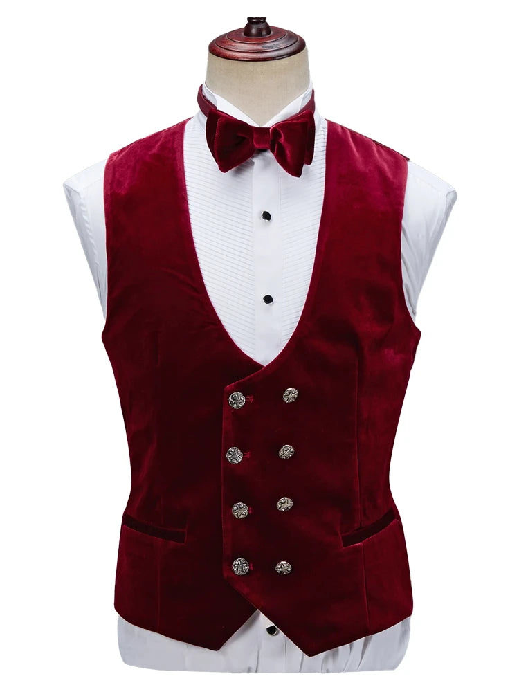 Black 3-Piece Red Velvet Shawl Lapel Tuxedo Suit