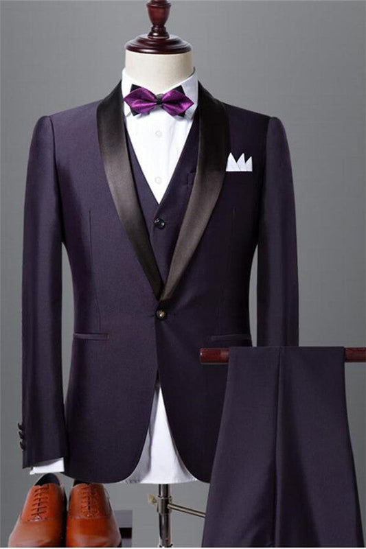 Roycebridal Well-cut Dark Purple Shawl Lapel Black Wedding Tuxedo