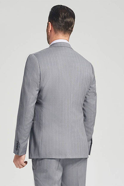 Well-cut Stripes Grey Suits Two Buttons Peak Lapel Business Mens Suits