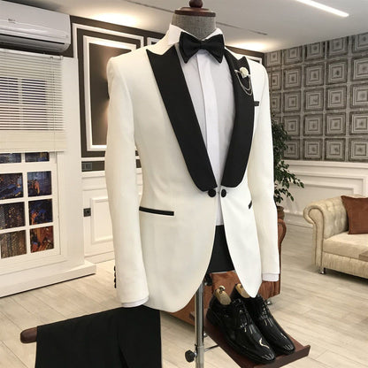 White Mixed Black Peaked Lapel One Button Slim Fit Prom Men Suit