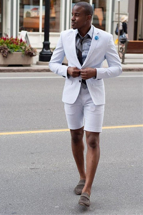 White Notched Lapel Designer Summer Suit