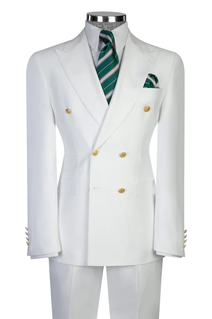 Men's White Peak Lapel 2-piece Suit