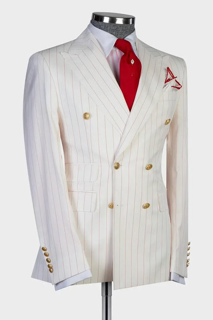 Striped Double-breasted 2-piece Suit in White