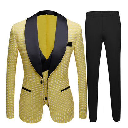Yellow Dot Shawl Lapel Single Breasted Wedding Groom Suits for Wedding