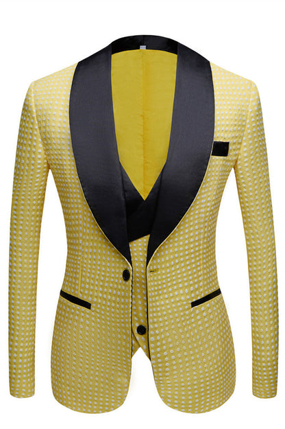 Yellow Dot Shawl Lapel Single Breasted Wedding Groom Suits for Wedding
