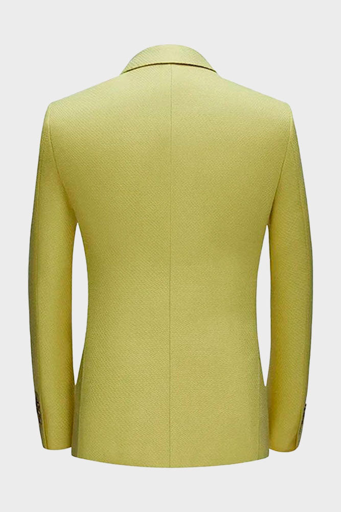 Men's Yellow Peak Lapel Prom 3 Piece Suit