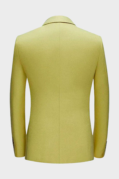 Men's Yellow Peak Lapel Prom 3 Piece Suit