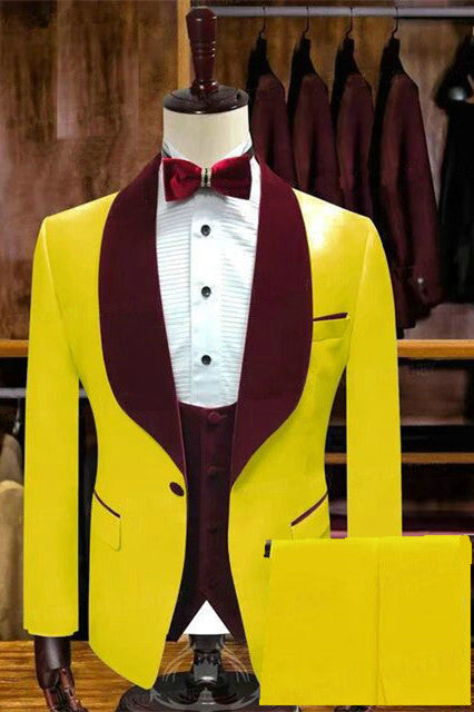 Yellow One Button Wedding Groom Velvet Suit