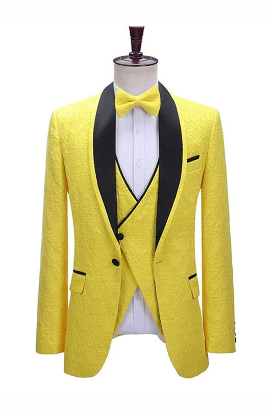 Yellow Single Breasted 3 Piece Prom Suit