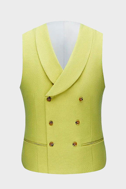 Men's Yellow Peak Lapel Prom 3 Piece Suit